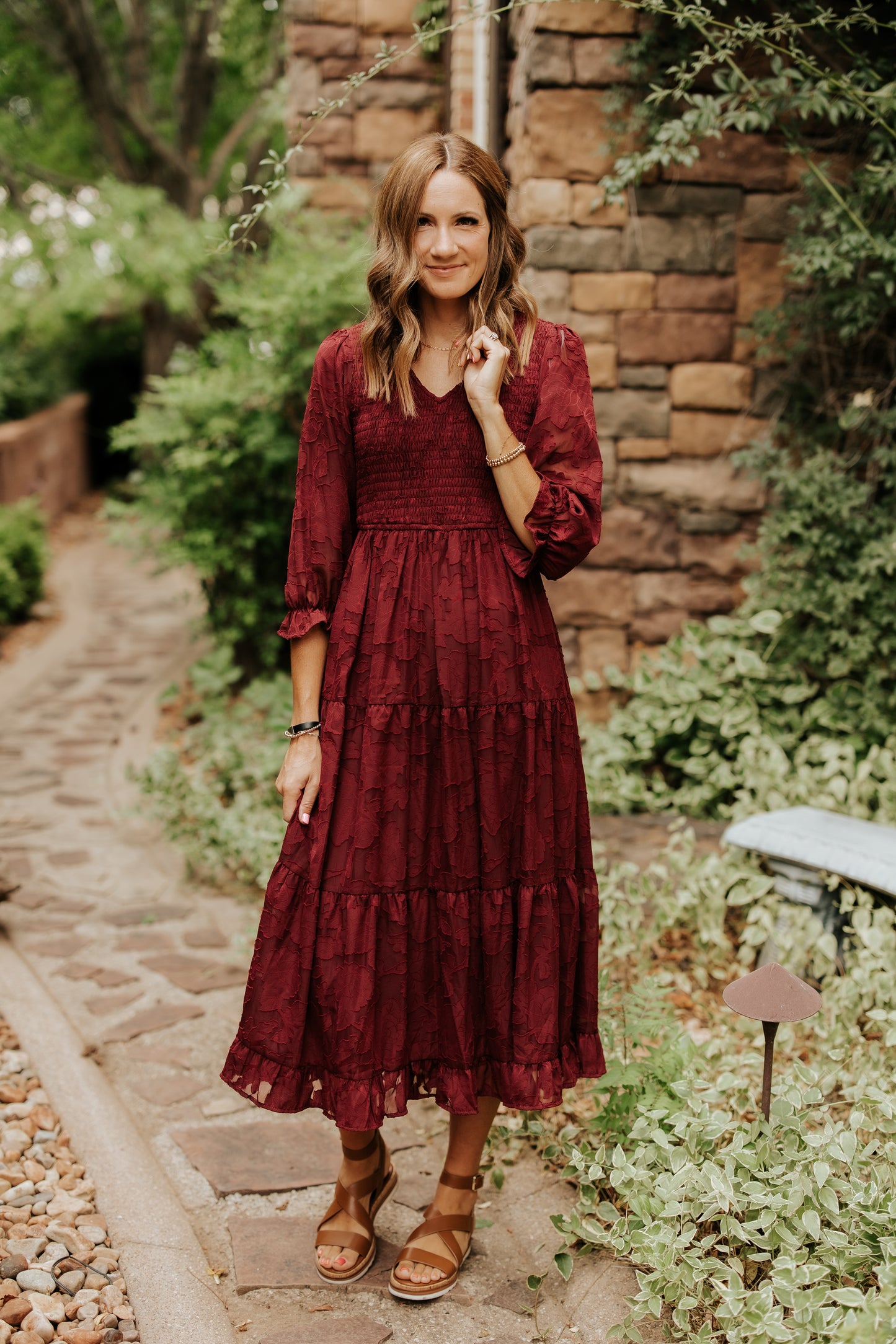 KAYA BURGUNDY SMOCKED DRESS