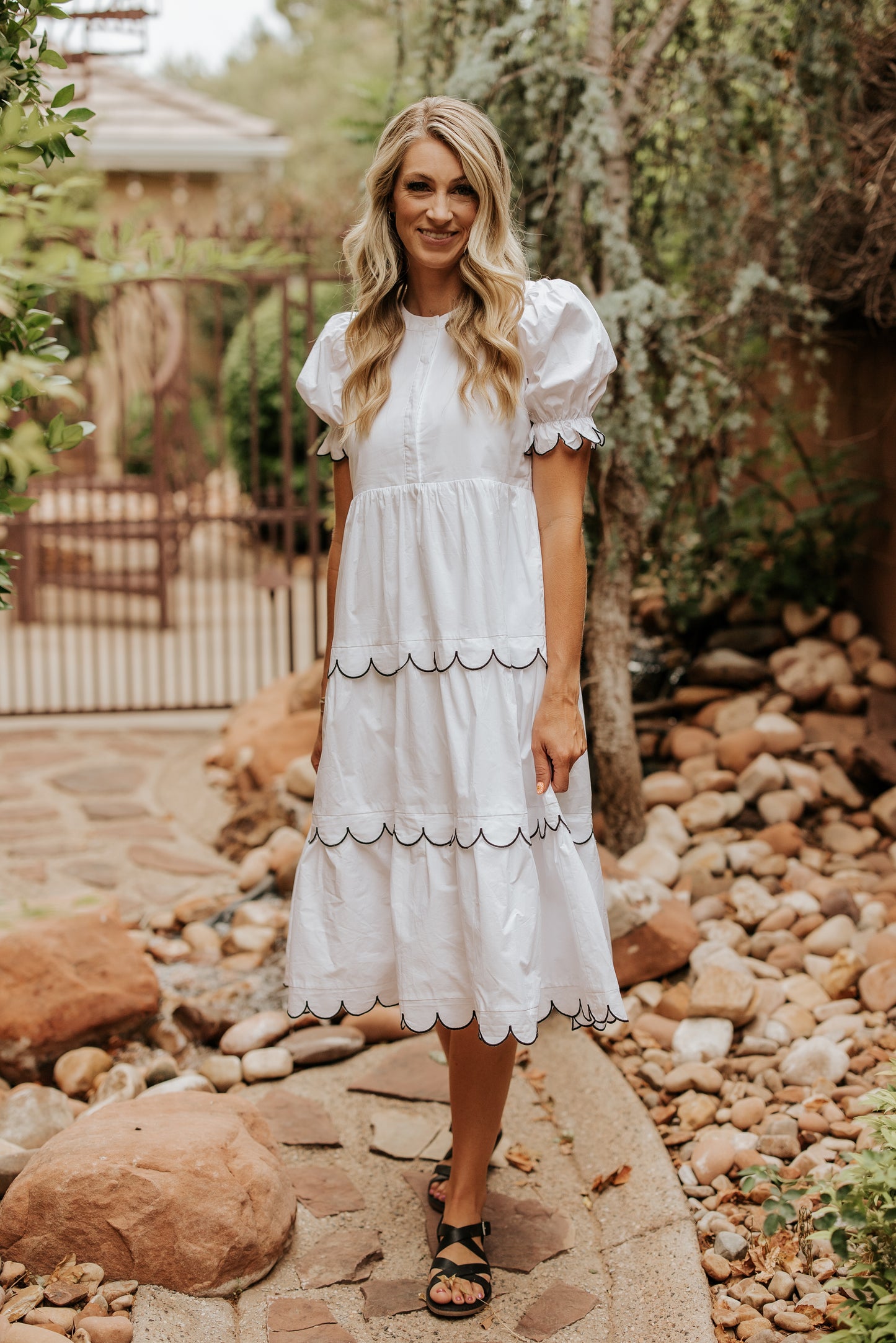 RACHEL WHITE SCALLOPED EDGE DRESS