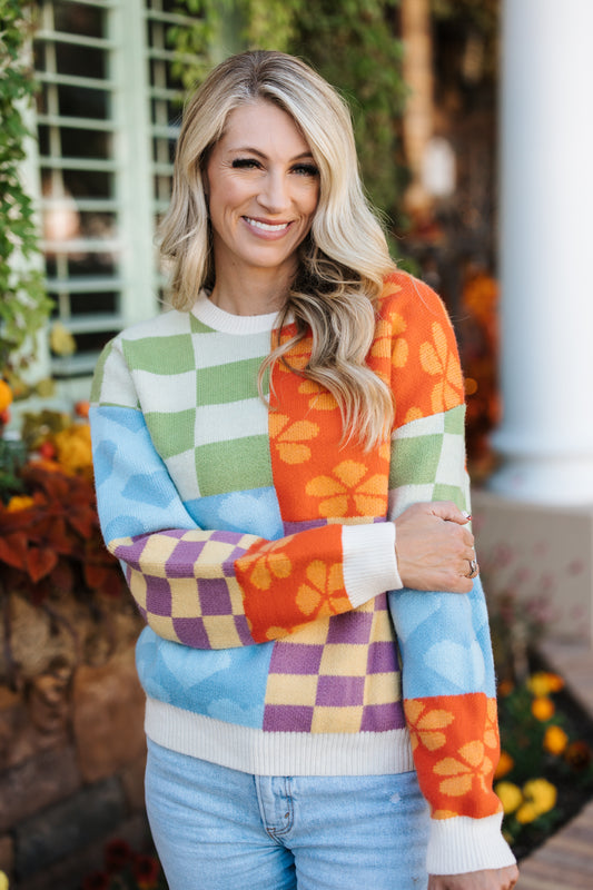 LAURA IVORY MULTI PATTERNED SWEATER