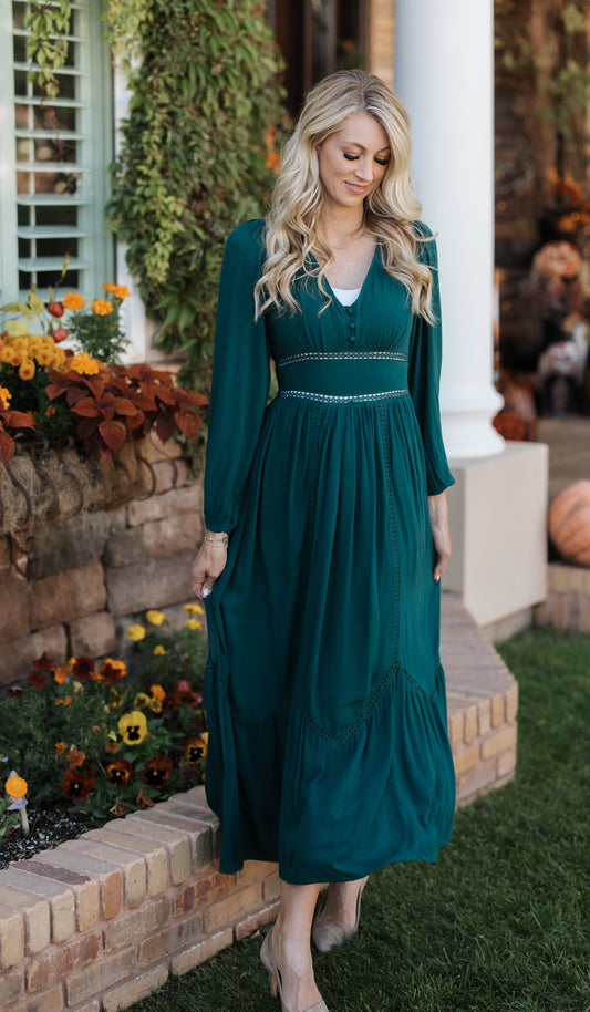 COLLINS EMERALD LACE INSET DRESS