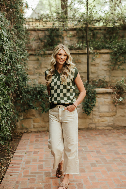 GISELLE GREEN CHECKERED SWEATER VEST