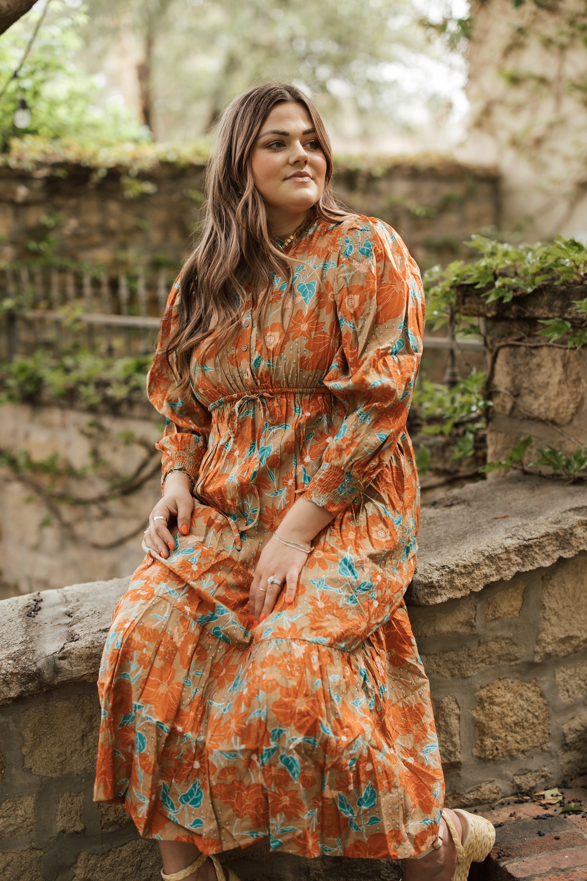 orange button front dress The Troy Floral Button Down Midi Dress x-small / Orange