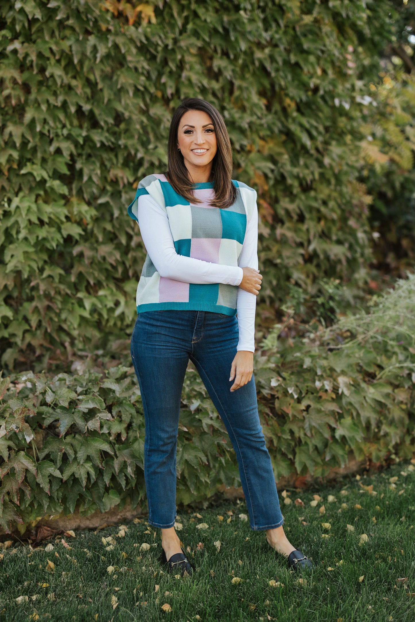 CLEO TEAL CHECKERED SWEATER VEST