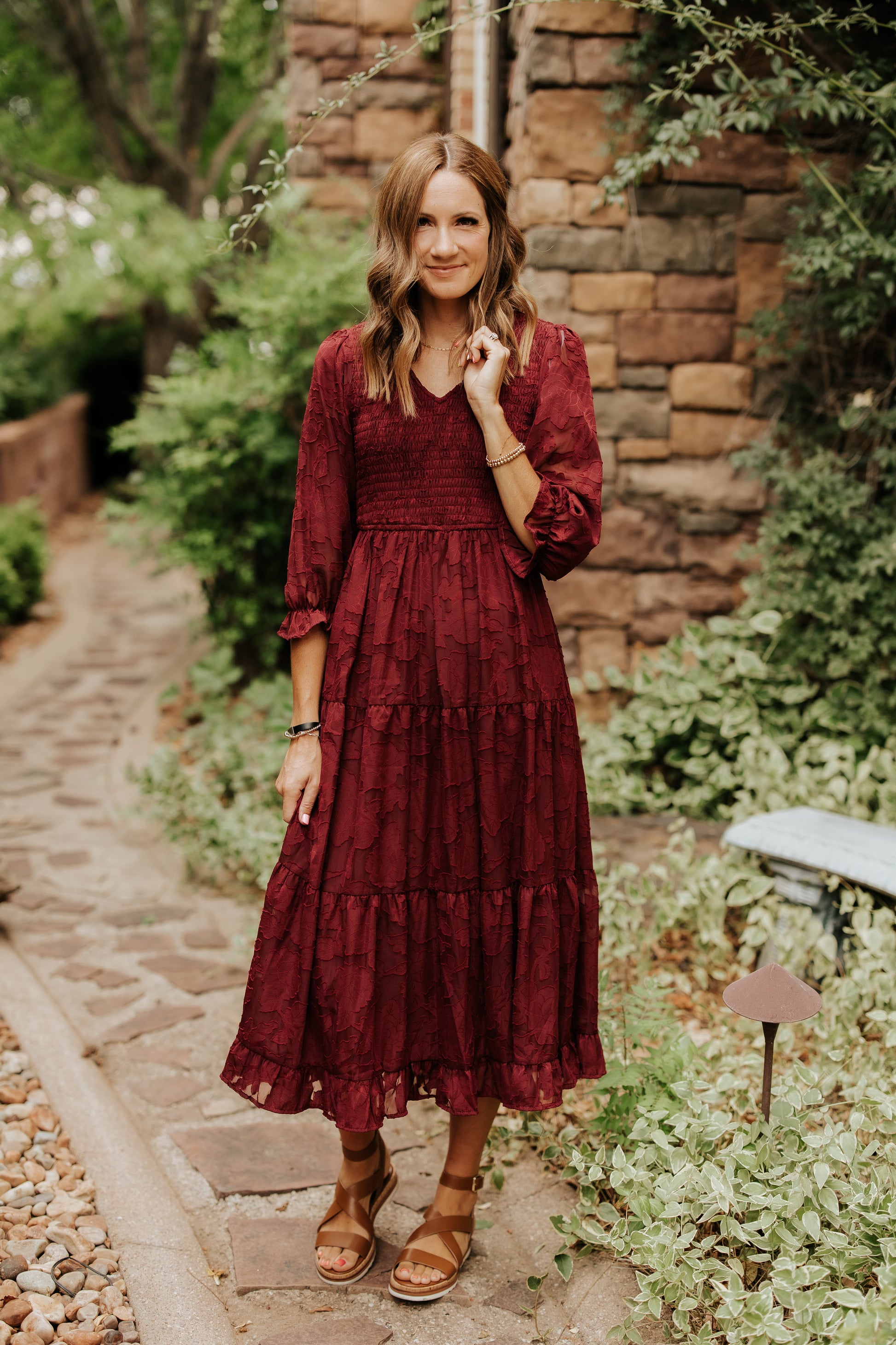 KAYA BURGUNDY SMOCKED DRESS Joanie and Burt KAYA BURGUNDY SMOCKED DRESS Joanie and Burt