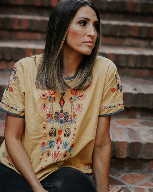 JUNE MUSTARD EMBROIDERED TOP